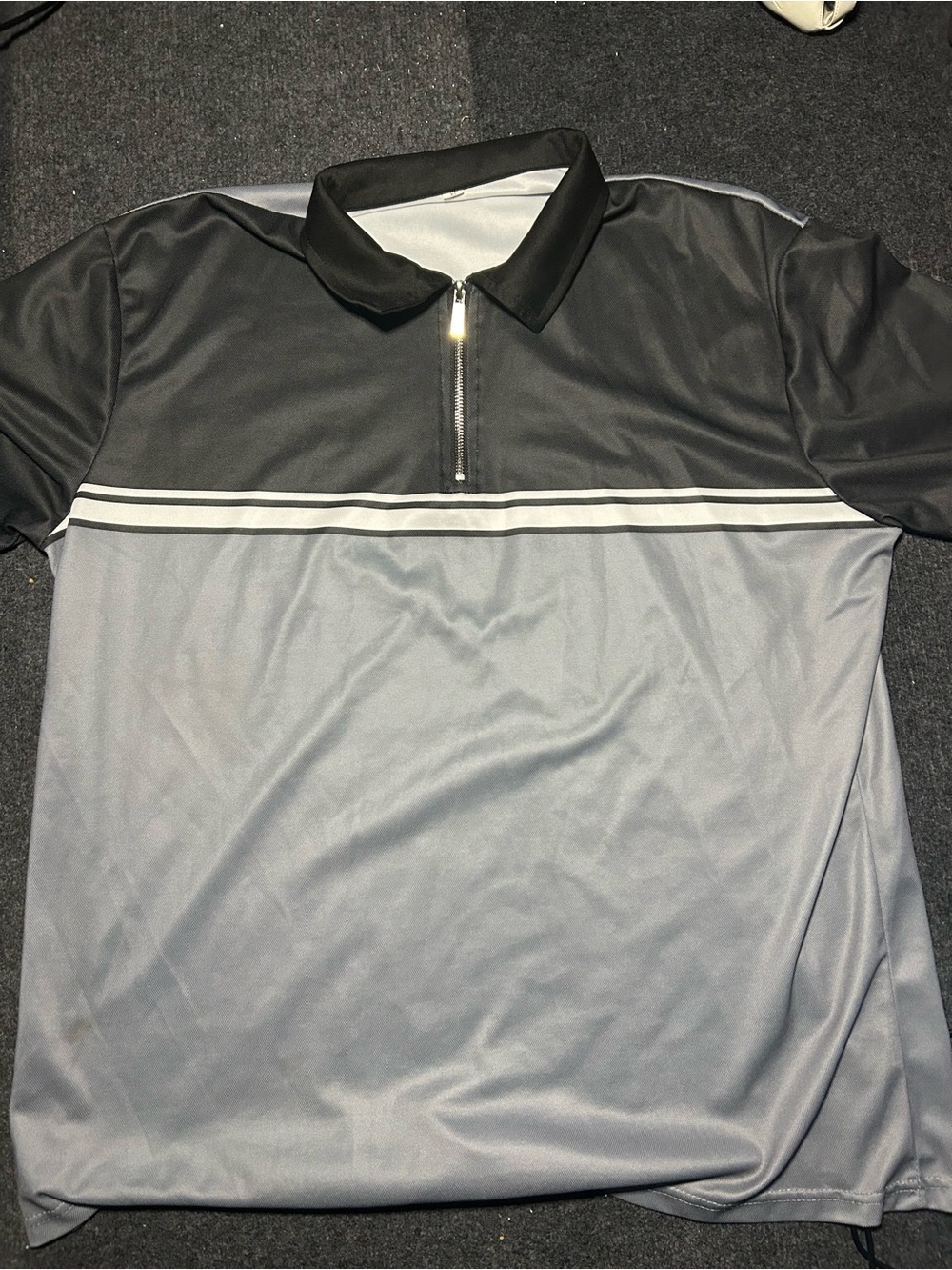 Men's Black and Gray Zip Polo Shirt
